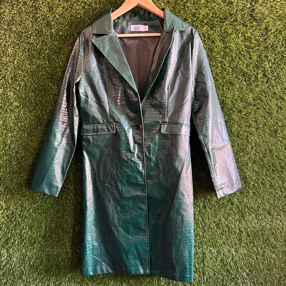 Tiger Mist Green Faux Crocodile Trench Coat - Picture 2 of 9